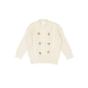 NEW TUN TUN girl's embroidered knit sweater in oatmeal